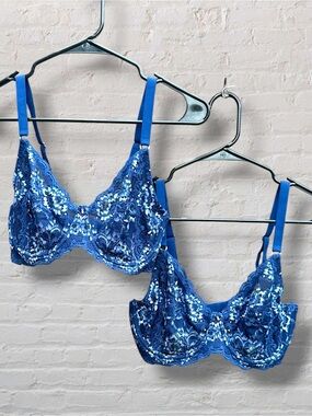 MONTELLE INTIMATES Flirt Demi Lace Bra Set (2-Pack) Blue 34E / 34DDD